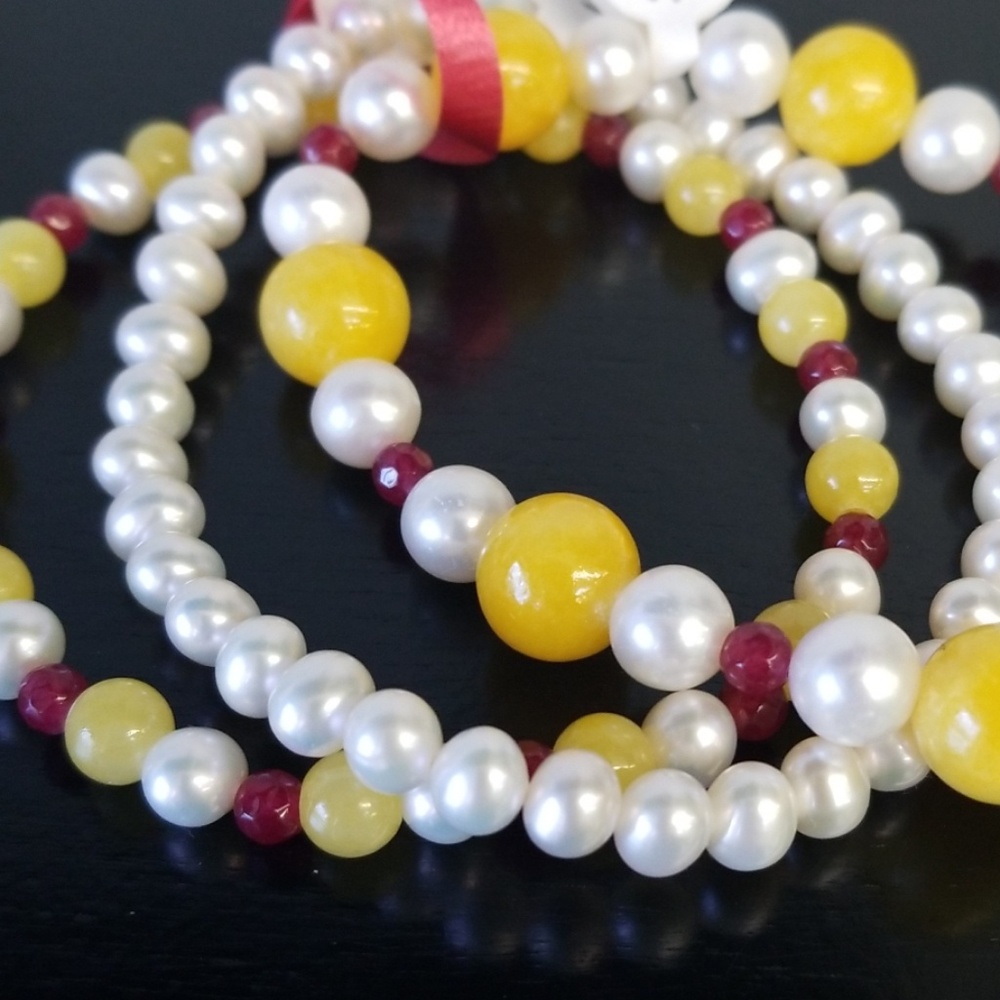 Stretch bracelets 3pc Jade and White Pearls